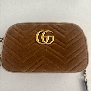 Tan Velvet Gucci Crossbody Bag